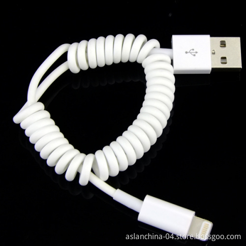 Spring Retractable USB Charging Cable for iPhone 5 (8Pin) , USB Coiled Data and Charging Cable (ACM-018)